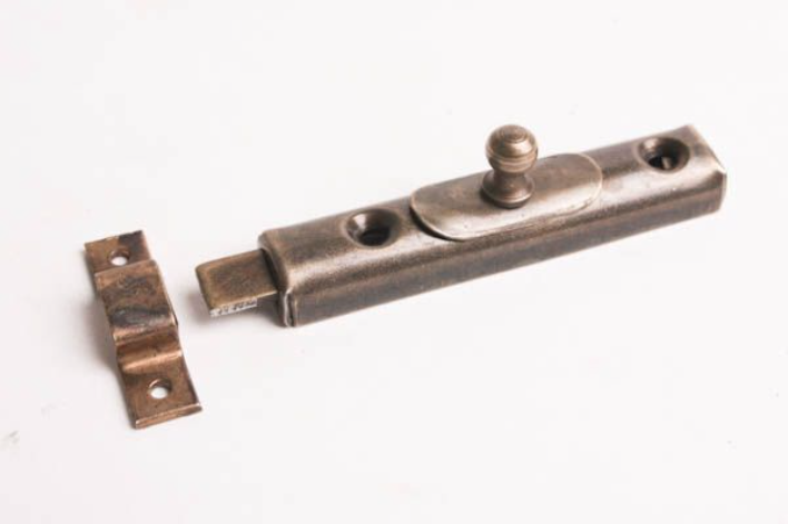 Furniture sliding latch with stop bracket - antique bronze 65mm